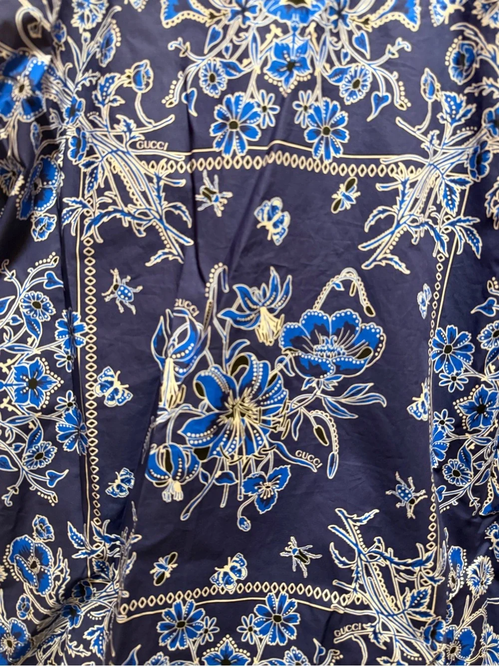 New Authentic Gucci Logo Button Up Floral Shirt Navy White Size IT 52 / US L